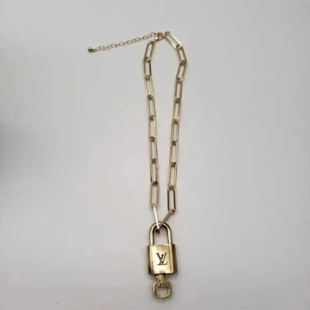 Authentic Louis Vuitton Lock and Key Gold Color with Gold Plated Chain Necklace